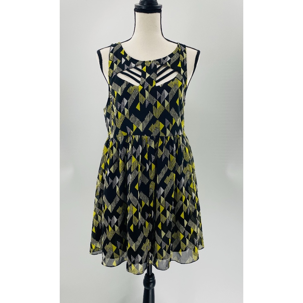 French Connection Yellow‎ and Black Cut Out Design Midi Dress,